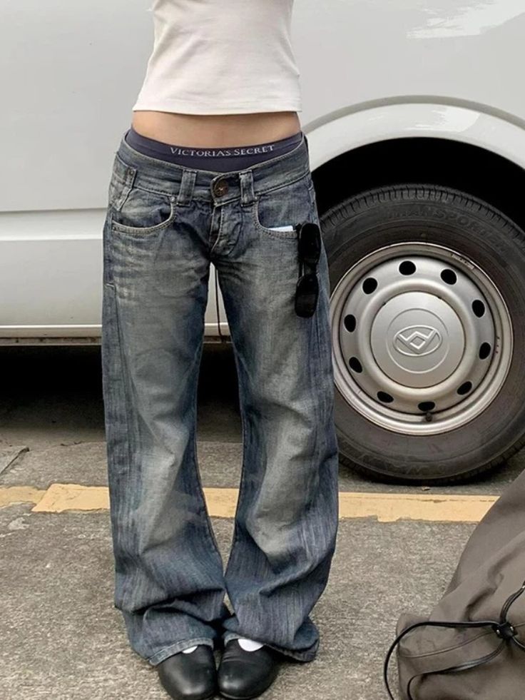 grey/blue low rise baggy jeans