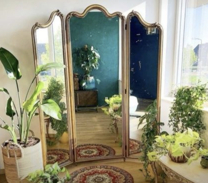 gold tri-folded full length mirror